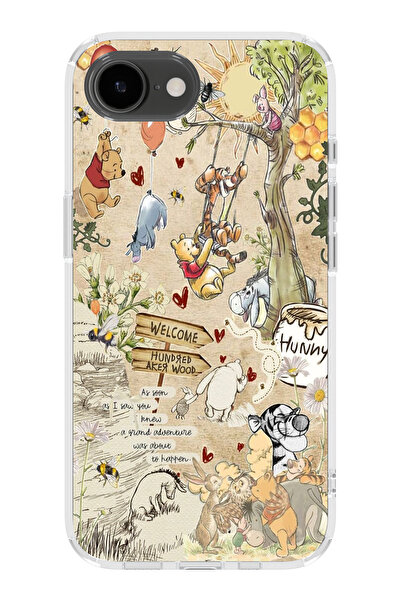 moonset Iphone 16E Uyumlu Winnie The Pooh Kolaj Tasarımlı Baskılı Şeffaf Tele...