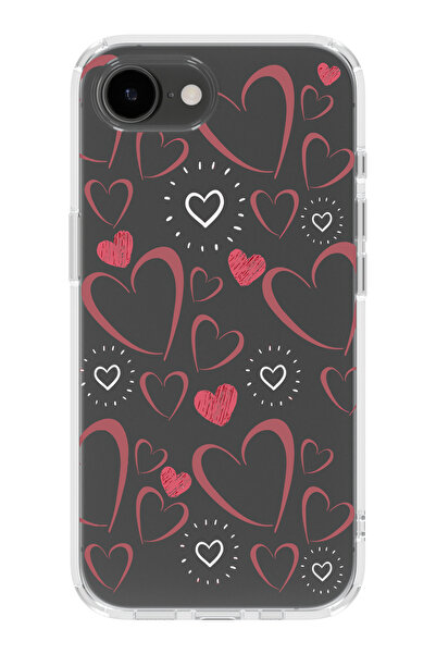 moonset Iphone 16E Uyumlu Kalpler Tasarımlı Baskılı Şeffaf Telefon Kılıfı