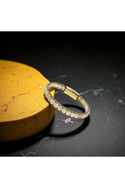 FM Titanium Locked Citrine Natural Stone and 316L Steel Rope Knitted Men's Bracelet 31832B2Dh8