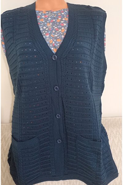 Anne Er Clothing Seasonal Knitwear Vest Buttoned Double Pocket Petrol Color