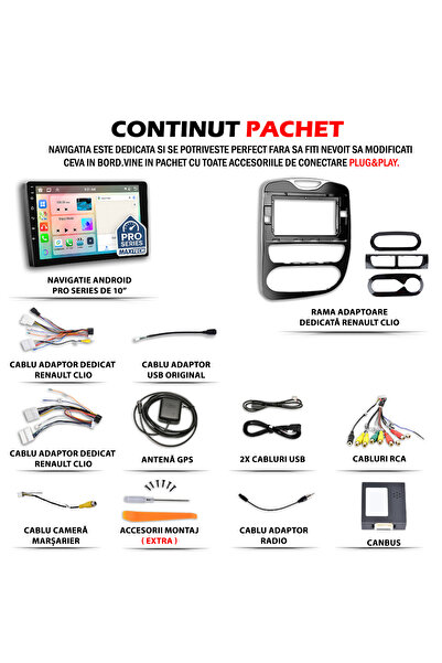 MaxTech Navigatie compatibila Renault Clio 4 (2012-2019) dedicata, 6 GB Ram 128 GB Rom OctaCore, Carplay