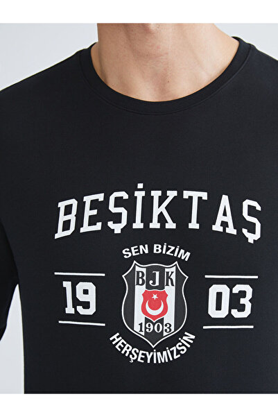 LC Waikiki Siyah Standart Kalıp Beşiktaş Baskılı Erkek Pijama Takımı