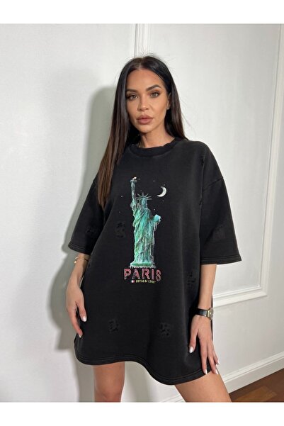 CC STORE Tricou oversized PARIS, cu imprimeu amuzant și urban