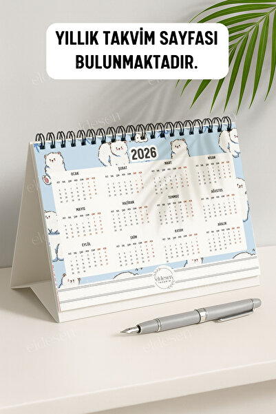 Eldesen Tasarım 2026 Masa Takvimi Spiralli A5 (21X16CM) Büyük Boy / Resmi Tatiller Ve Hafta Sonları / 12 Aylık