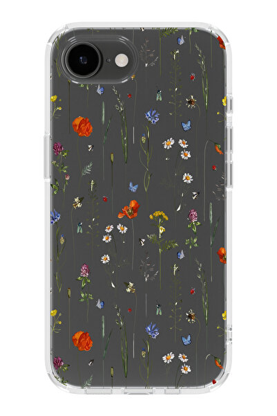 moonset Iphone 16E Uyumlu Çiçekler Tasarımlı Baskılı Şeffaf Telefon Kılıfı