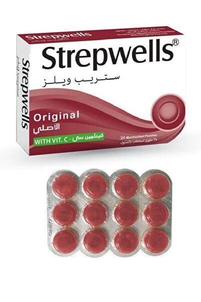 STREPWELLS ستريب ويلز® حلوى استحلاب فيتامين سي بالنكهة الأصلية مع المنتول – معزز مناعة، دعم مضاد للأكسد