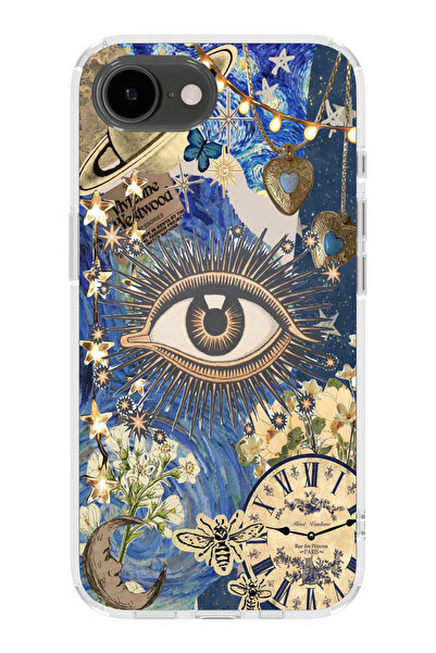 moonset Iphone 16E Uyumlu Göz Tasarımlı Baskılı Şeffaf Telefon Kılıfı