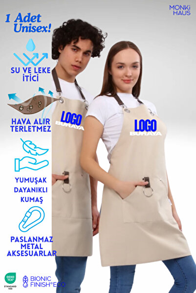 Monki Haus Water Repellent Stain Resistant Apron with Embroidered Logo for Co...