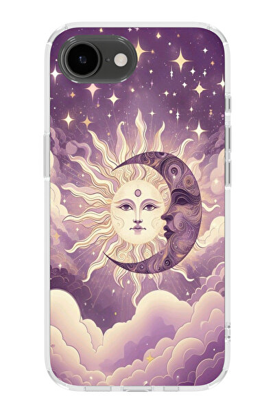 moonset Iphone 16E Uyumlu Ay ve Güneş Tasarımlı Baskılı Şeffaf Telefon Kılıfı