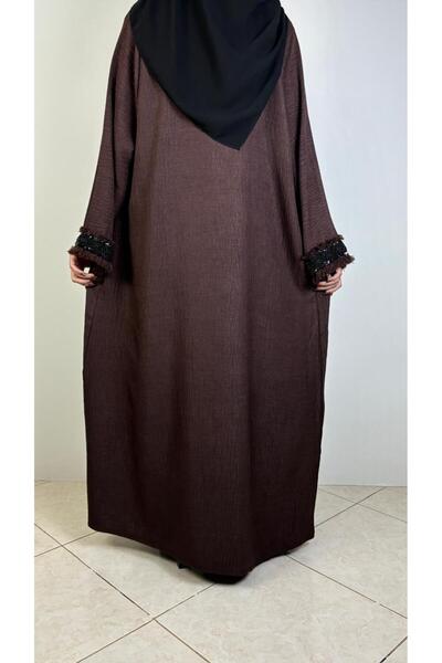 REİNA Cool linen abaya with black embroidery