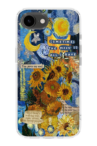 moonset Iphone 16E Uyumlu Van Gogh Tasarımlı Baskılı Şeffaf Telefon Kılıfı