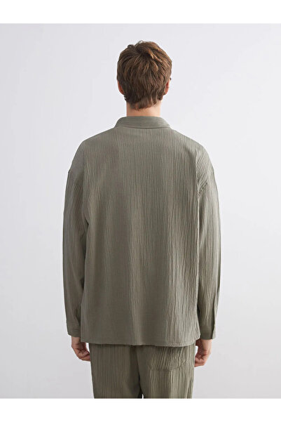LC Waikiki XSIDE Haki Rahat Kalıp Dokulu Erkek Gömlek