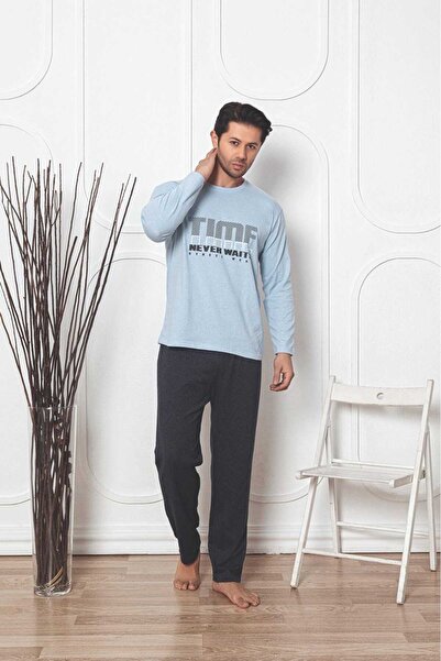 Intisimo Ανδρική Πιτζάμα, Μπλούζα + Μακρύ Παντελόνι, Time, Μπλε - XL