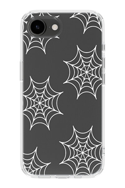 moonset Iphone 16E Uyumlu Örümcek Ağ Tasarımlı Baskılı Şeffaf Telefon Kılıfı