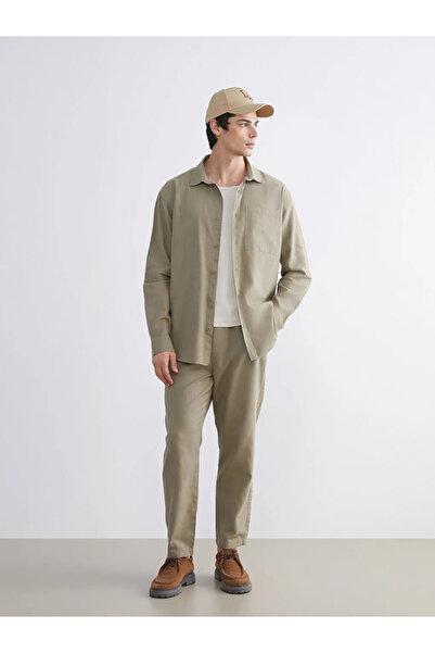 LC Waikiki XSIDE Haki Regular Fit Uzun Kollu Kadife Erkek Gömlek