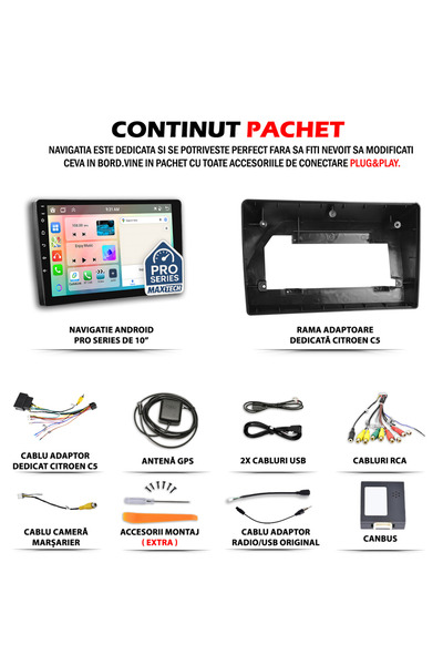 MaxTech Navigatie Citroen C5 2013-2016 dedicata, 4 GB Ram 64 GB Rom OctaCore, Carplay & Android auto