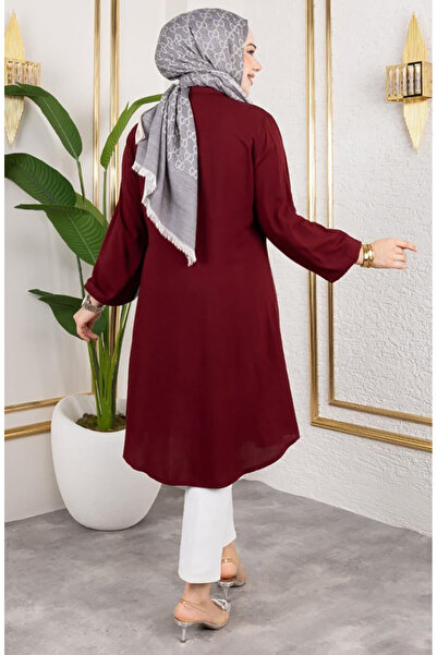 sefamerve Kolu Lastikli Viskon Tunik 0171-06 Bordo