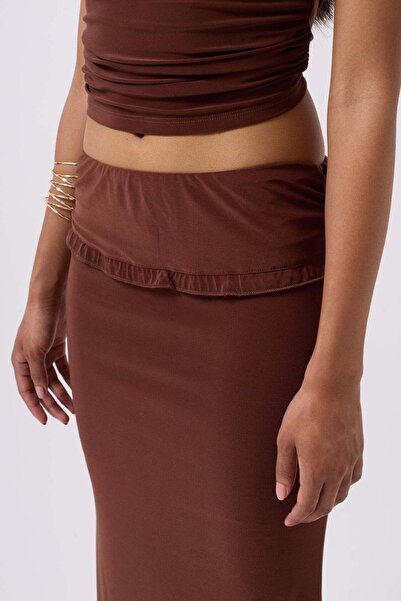 Maxi modena Fold Waist Detail Maxi Brown Skirt