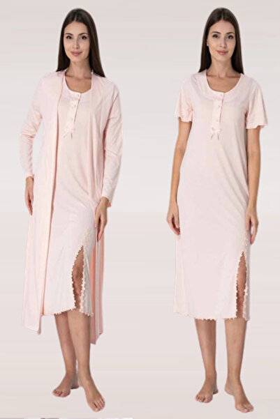 by İGP Navy Blue Maternity Maternity Dressing Gown and Slit Nightgown Set Eff...