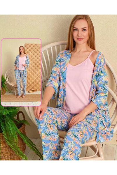 Hugglii Kimono Model Hawaii Detaylı Kadın Poliviskon Pijama Takımı