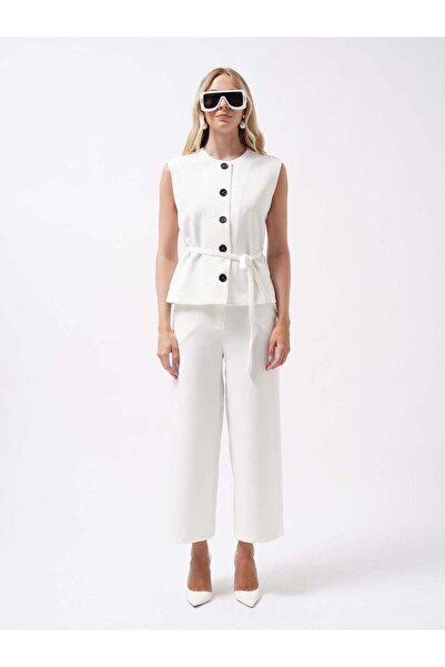 Maxi modena Belted Woven White Vest - m
