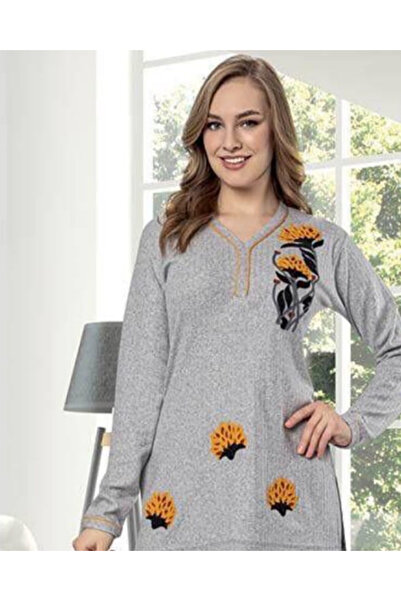 Hugglii Gray Embroidered Women's Cotton Pajama Set