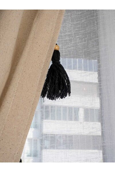 ZEDAYOR DAMAKS NAKIŞLI BOHEM DOĞAL KETEN BRİTLİ FON PERDE