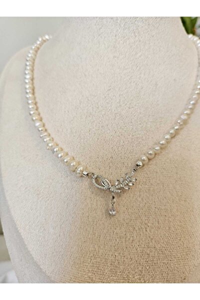 İNCİORA JEWELRY Gerçek Doğal İnci Zirkon Taşlı Gümüş Kolye