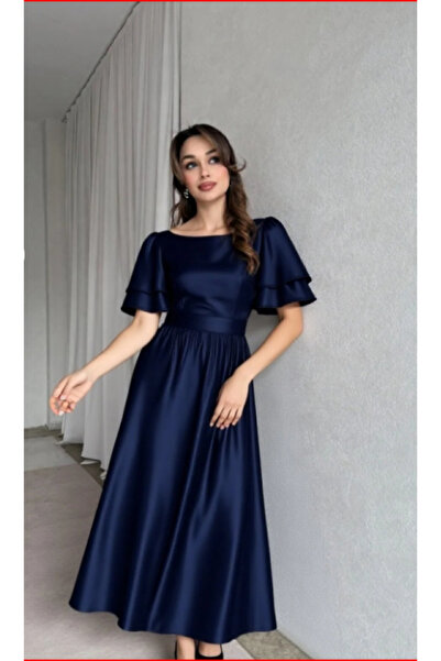 MOODMODA Lisa Kadın Saten Abiye Lacıvert