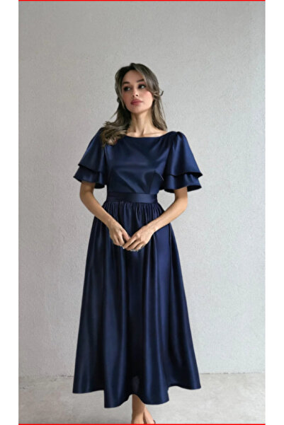 MOODMODA Lisa Kadın Saten Abiye Lacıvert