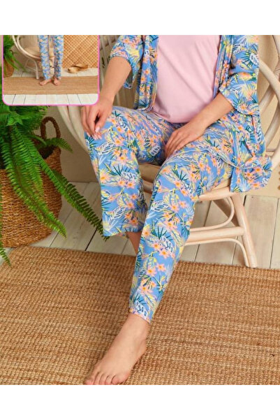 Hugglii Kimono Model Hawaii Detaylı Kadın Poliviskon Pijama Takımı