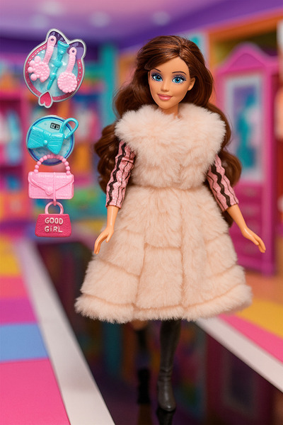 Vardem 29 cm Kürk Yelekli Moda Bebek Seti – Çantalı & Aksesuar Hediyeli Good Girl