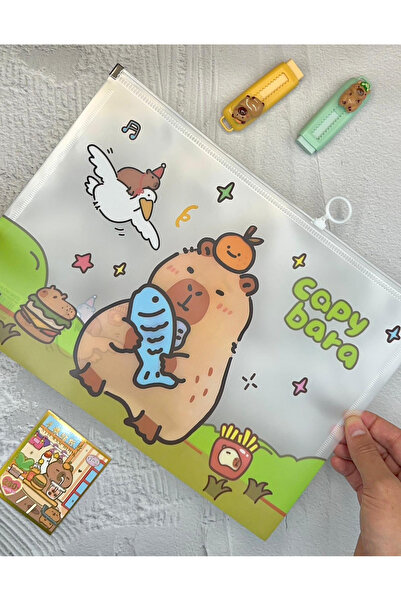 ZeCo Collection Capybara Şeffaf Tek Bölmeli A4 Fermuarlı Dosya Klasörü / Belge Dosyası/Düzenleyici Klasör/ Dosya