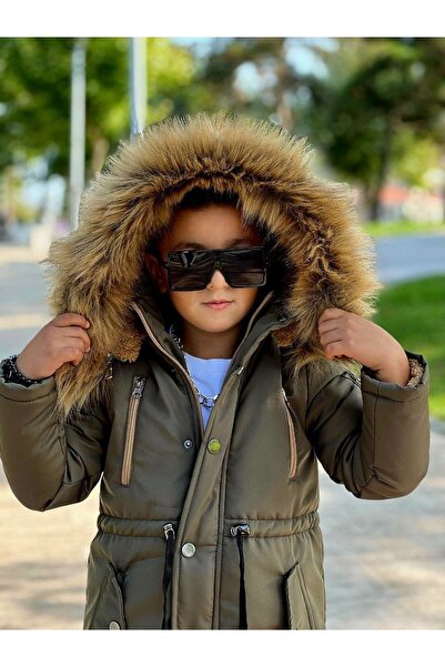 tunay moda Fur-Lined Coat with Detachable Hood