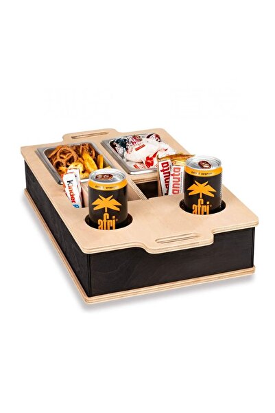 GOTA صندوق متعدد الاستخدامات للوجبات الخفيفة والمشروبات مع حاملات أكواب - تصميم خشبي أنيق