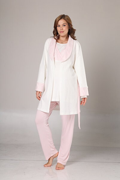 PREGNANT WORLD طقم بيجامة نسائي شتوي بتصميم خاص من قماش الجاكار مع ياقة شال ل...