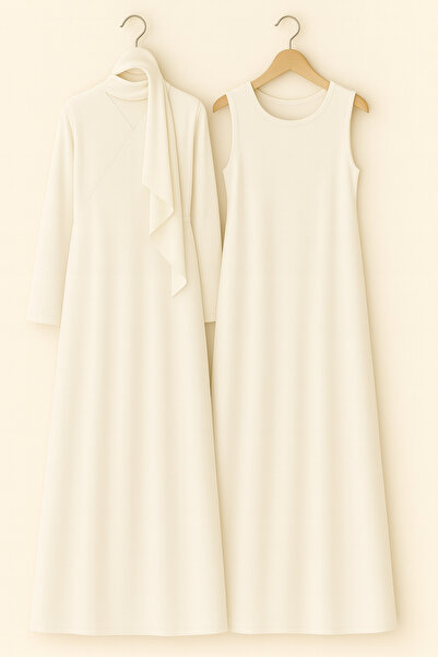 Misue Handmade Namaz Elbisesi ve İç Elbise Takımı, 3lü Set Mevlüt Elbisesi, Tesettür Sabahlık Seti, Şal Hediyeli