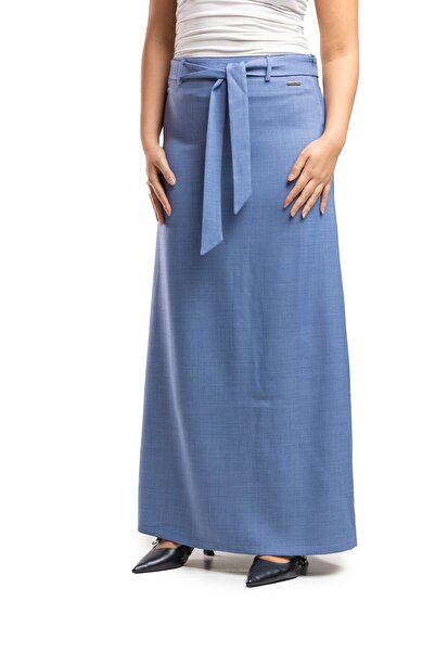 SUGA Long crepe skirt with belted waist