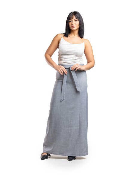 SUGA Long crepe skirt with belted waist