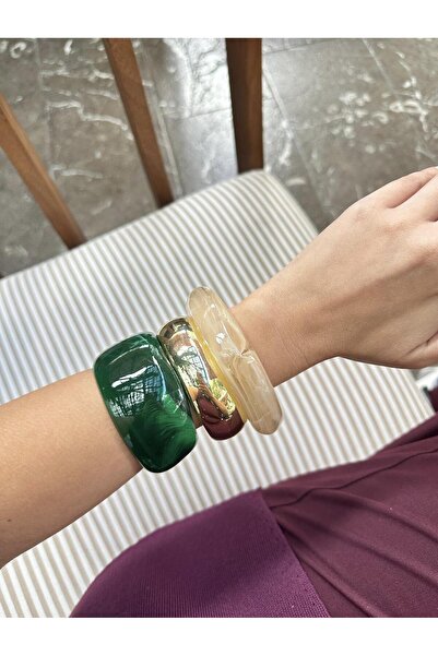 Alice İsstanbul 3lü Gold Detaylı Yeşil Kemik Bilezik Seti