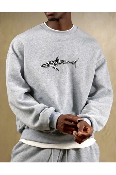 FUFLUNS SWEATSHIRT OVERSIZE UNISEX FEMEII/BĂRBAȚI CU Gâtul crew cu imprimeu d...