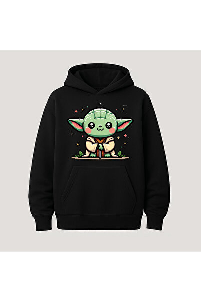 SVART WEAR سترة هوديي بأكمام طويلة من القطن مطبوع عليها بيبي يودا مع جيب كنغر