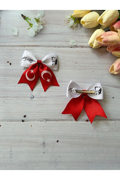 THE İLKİN TOKA 2 Pieces - Turkish Flag and Atatürk Signature Patterned Flag October 29 Clip-On Buckle Set