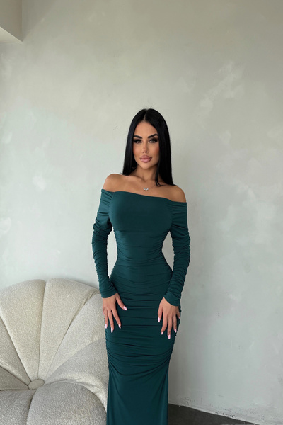 kamacibutik Madonna Yaka Yırtmaç Detaylı Elbise