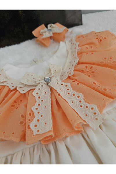 Elwirababyboutiqe turuncu fisto yaka krem elbise