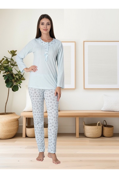 by İGP Set de pijamale cu mânecă lungă din bumbac albastru pentru femei, de mărime mare, Effortt