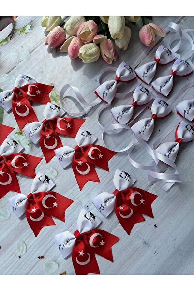 THE İLKİN TOKA 2 Pieces - Turkish Flag and Atatürk Signature Patterned Flag October 29 Clip-On Buckle Set