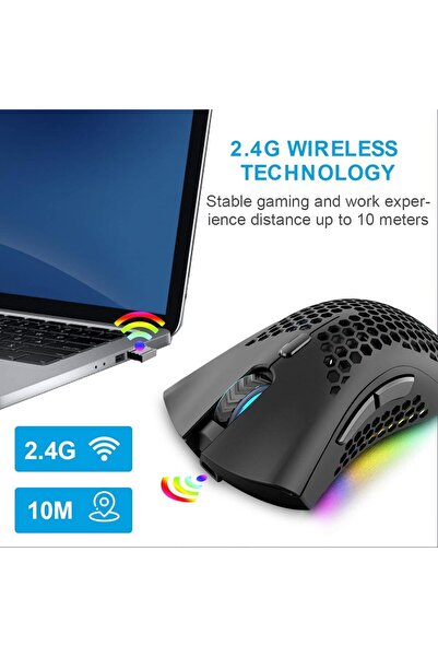 Hope Wireless RGB Gaming Mouse - Ultra Lightweight Honeycomb Shell with 16000 DPI Adjustable Opt