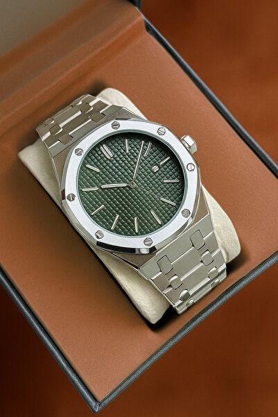 İSTLİV ساعة يد رجالية بتقويم باللون الفضي والأحمر