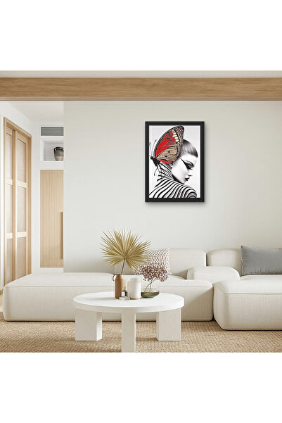 RS JANTİ STORE Pictură portret feminin cu fluturi, imprimare UV |   Decor de modă cu aripi roșii 15x20 20x30